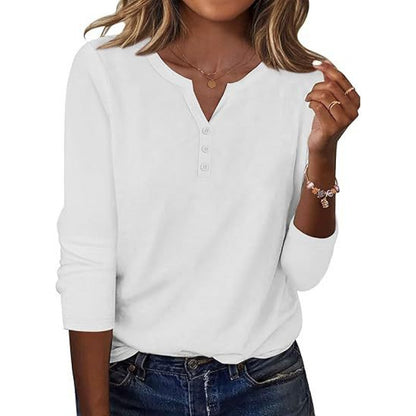 Aveline™ | Printed Long-Sleeve Notch-Neck Top for Women