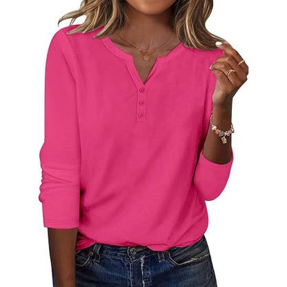 Aveline™ | Printed Long-Sleeve Notch-Neck Top for Women