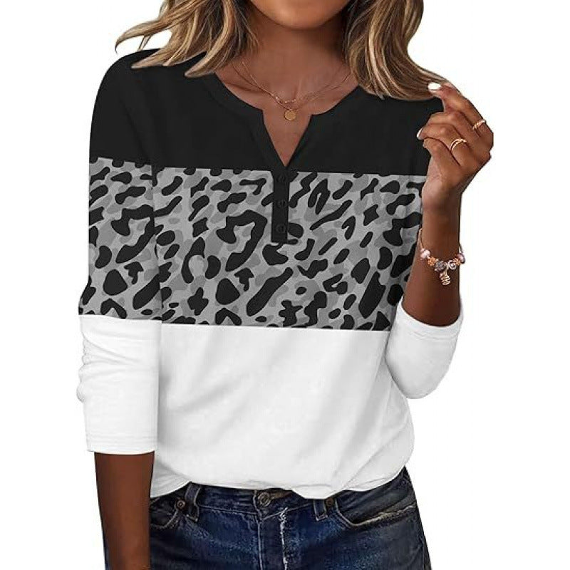 Aveline™ | Printed Long-Sleeve Notch-Neck Top for Women