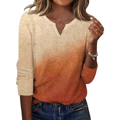 Aveline™ | Printed Long-Sleeve Notch-Neck Top for Women