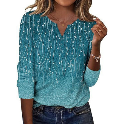 Aveline™ | Printed Long-Sleeve Notch-Neck Top for Women